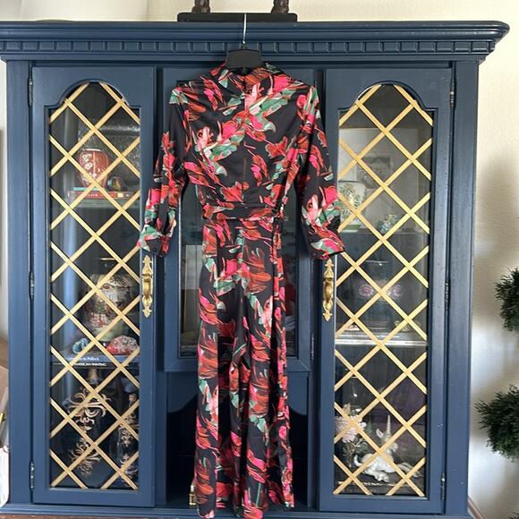 NWT ASOS Lost Ink wide leg jumpsuit with tie waist in abstract floral print XXS - Picture 12 of 16
